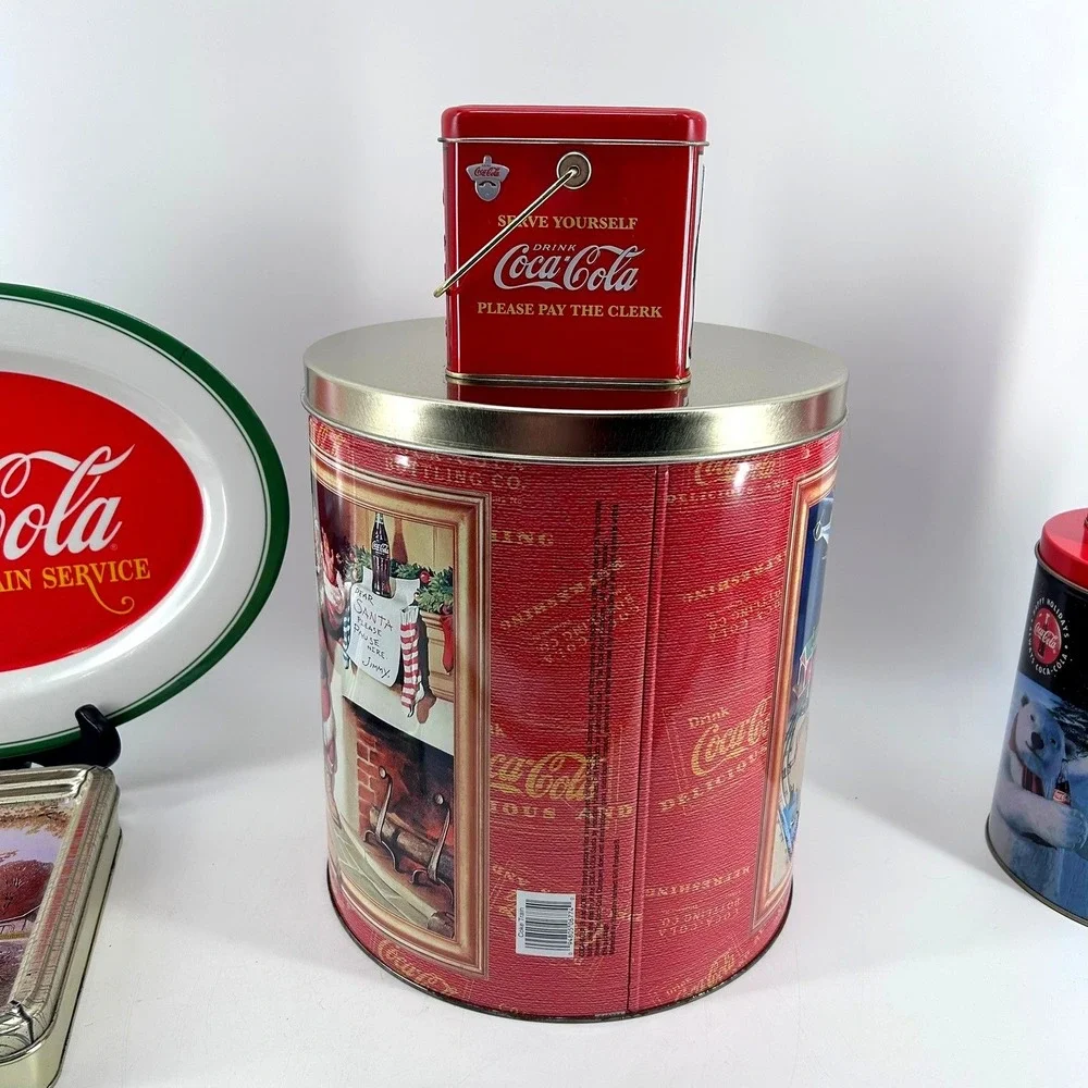 Vintage Coca Cola Collectible Tin Lot Santa Polar Bear Vending Machine 6pc Set
